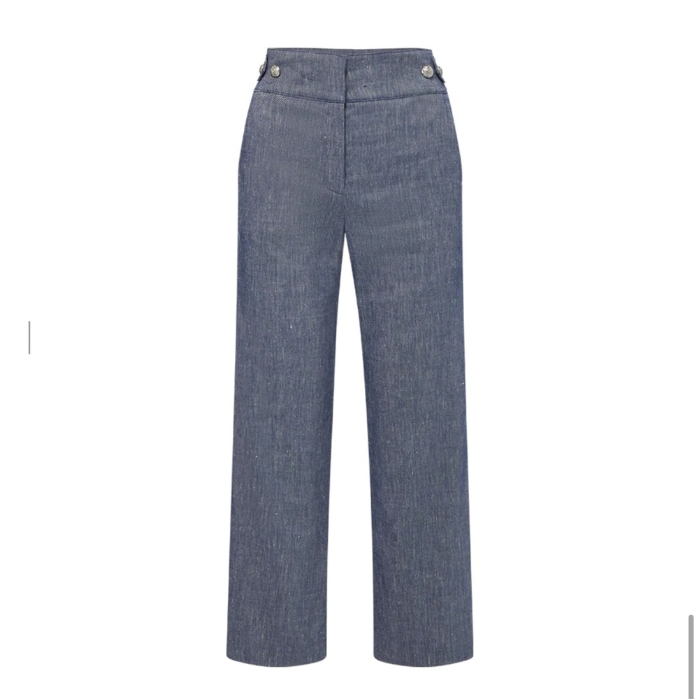 Veronica Beard Aubrie Linen Pants in Blue Melange